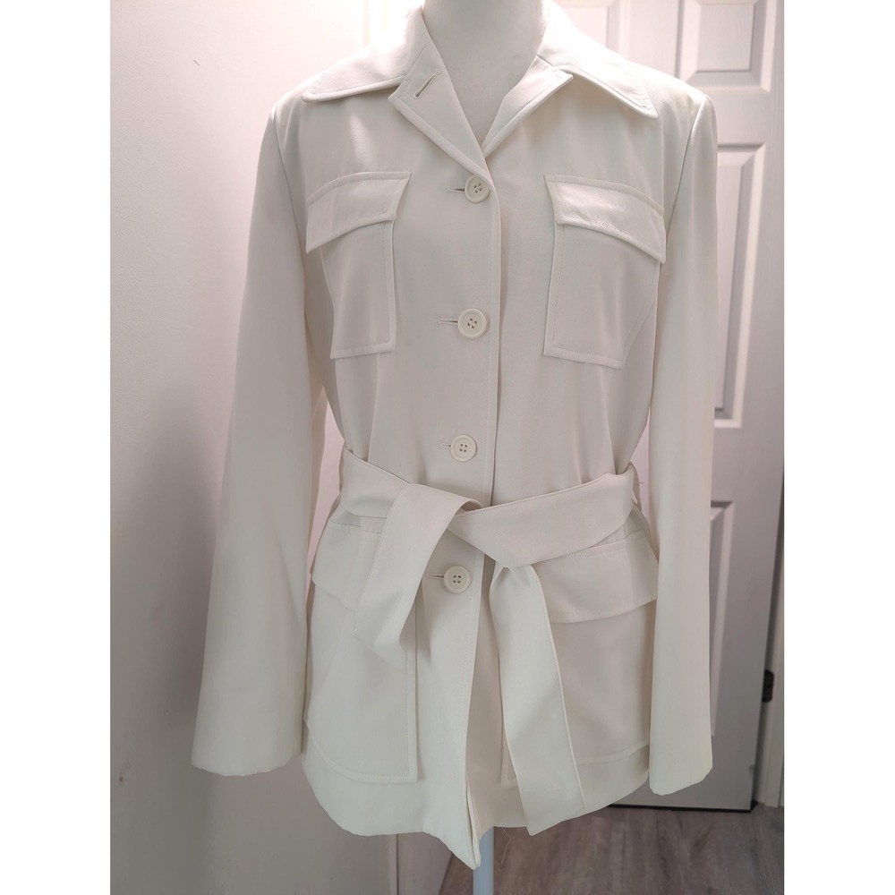 Vintage Benetton White Belted Blazer Safari Jacket Size 40 (M) Made in Italy